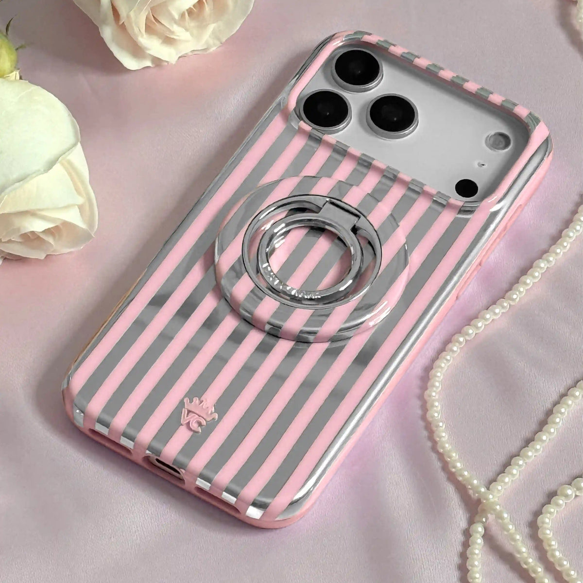 Pink Chrome Stripes MagSafe Grip Ring