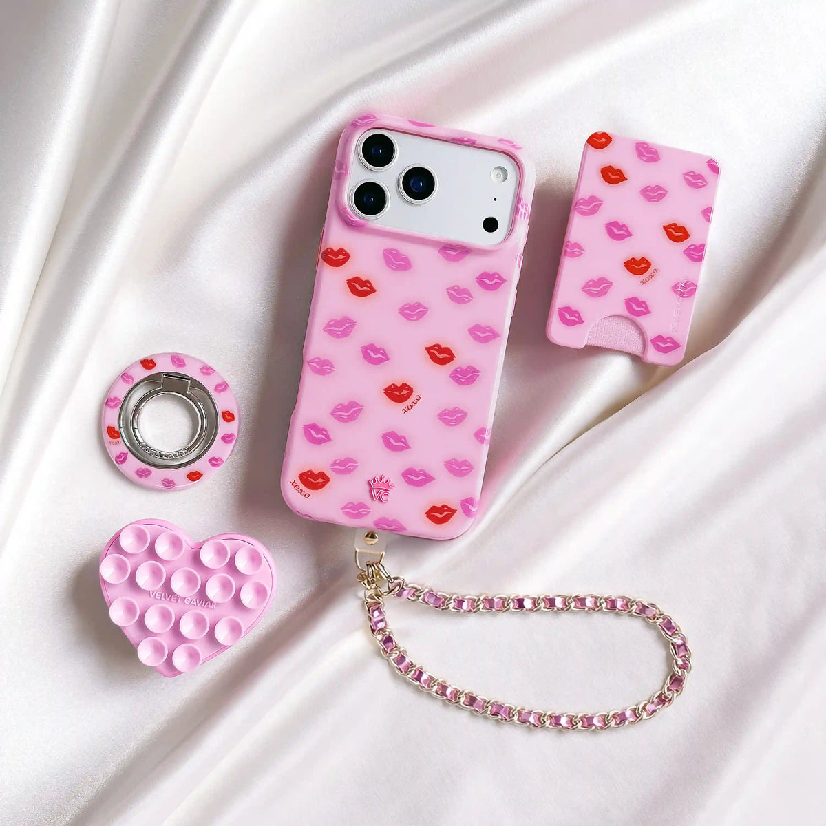 Metallic Pink Leather Chain Phone Charm