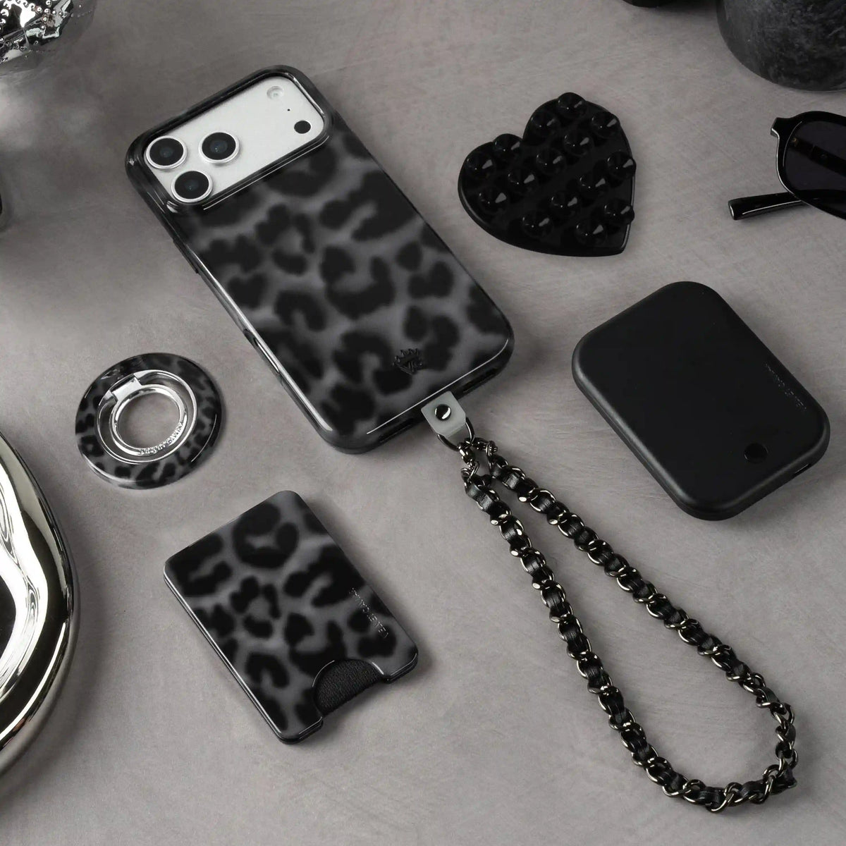 Blackout Leather Chain Phone Charm