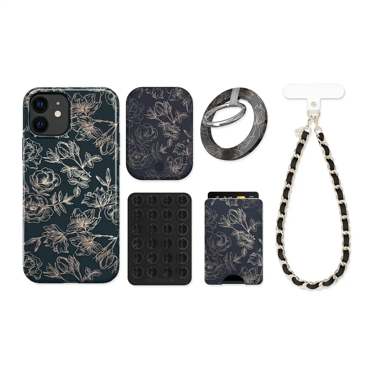 Floral Rose Gold Chrome iPhone Bundle Set
