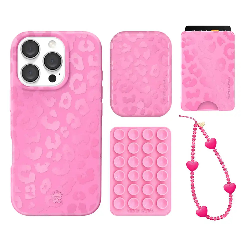 Hot Pink Leopard iPhone Bundle Set - Wallet