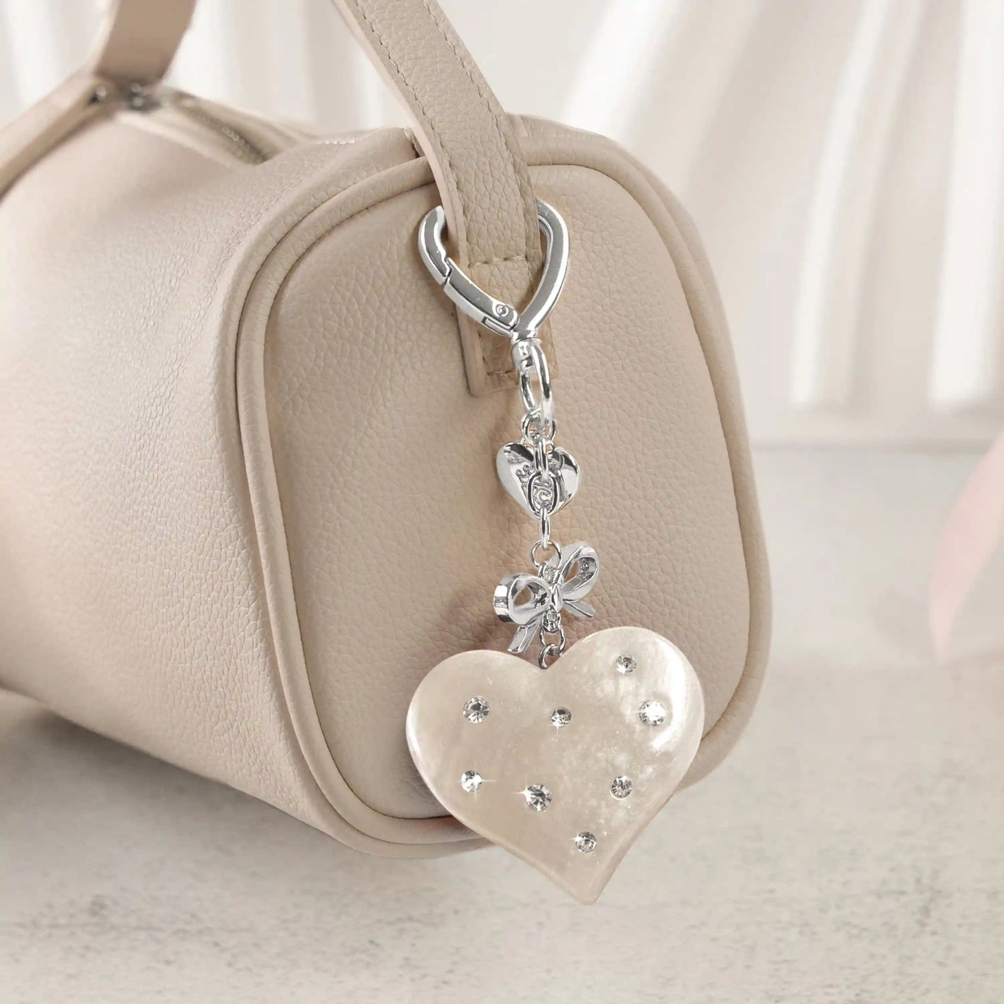 Cream Crystal Heart Bag Charm