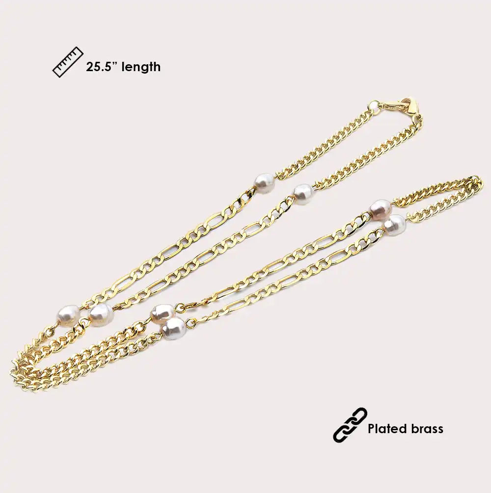 Mask Chain Necklace - 5mm Mixed Pearl in Gold