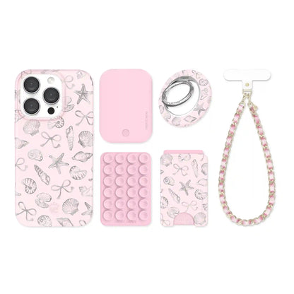 Pink Coastal Seashells iPhone Bundle Set