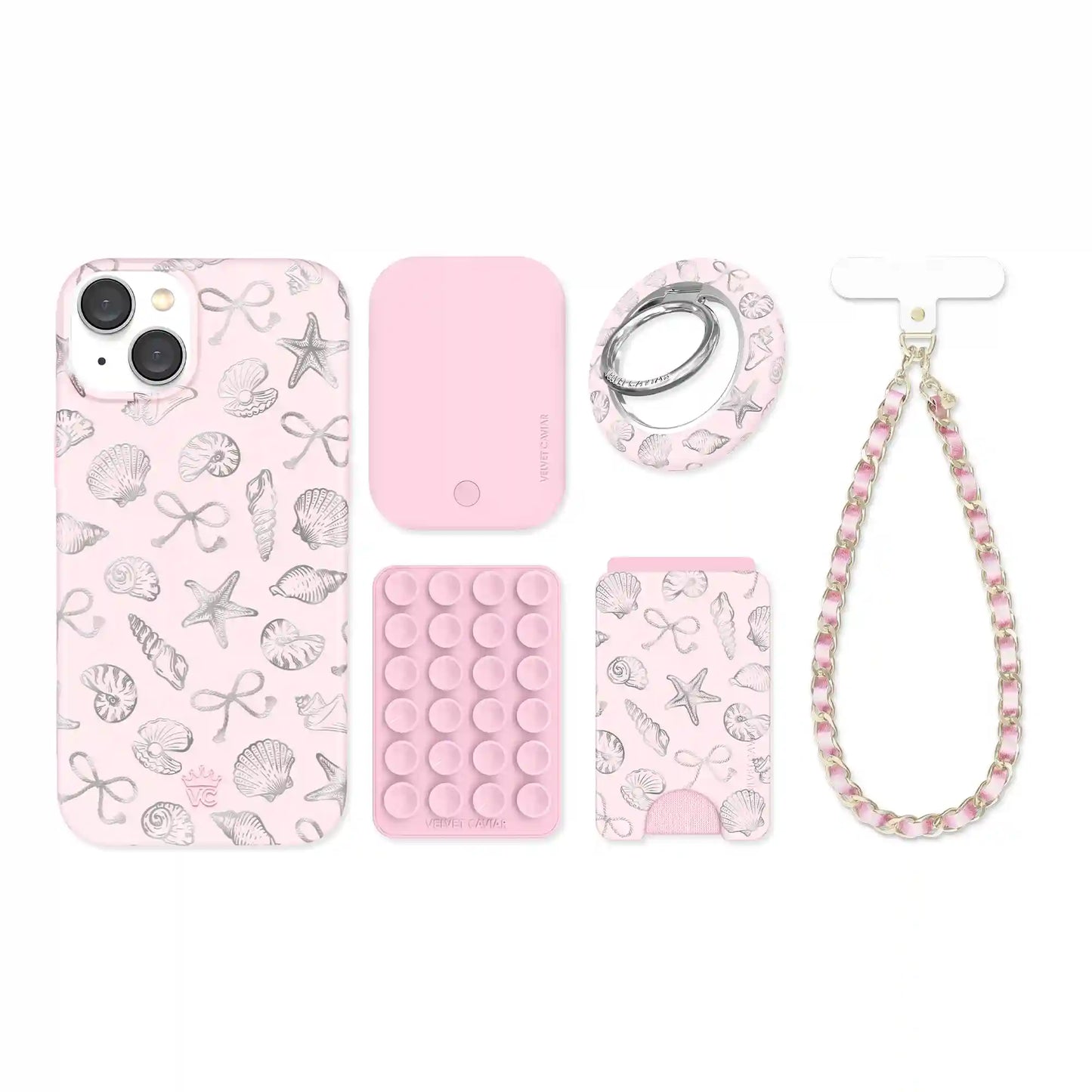 Pink Coastal Seashells iPhone Bundle Set