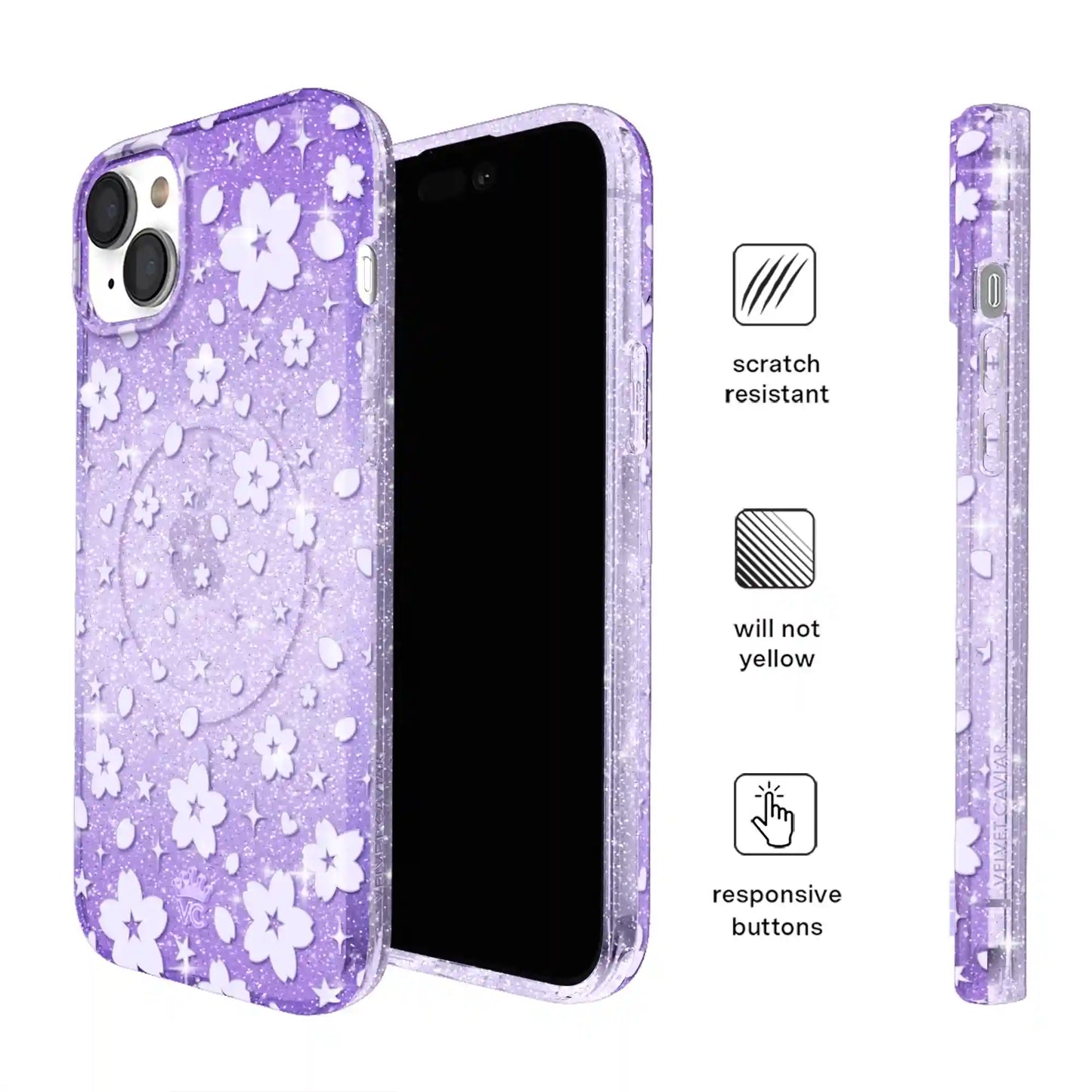 Lavender Cherry Blossom Glitter iPhone Case