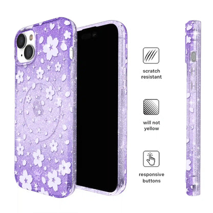Lavender Cherry Blossom Glitter iPhone Case
