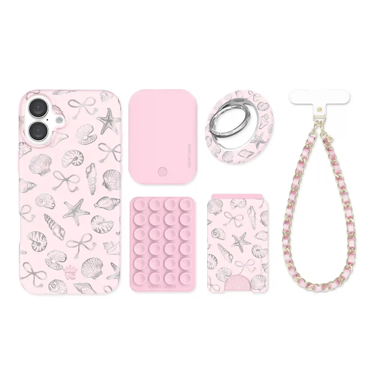 Pink Coastal Seashells iPhone Bundle Set