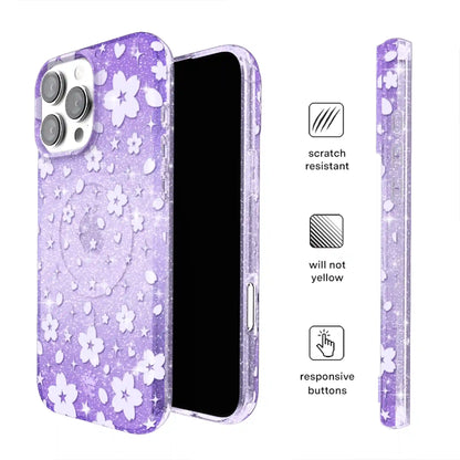 Lavender Cherry Blossom Glitter iPhone Case