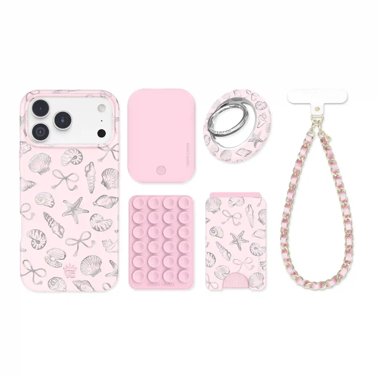 Pink Coastal Seashells iPhone Bundle Set