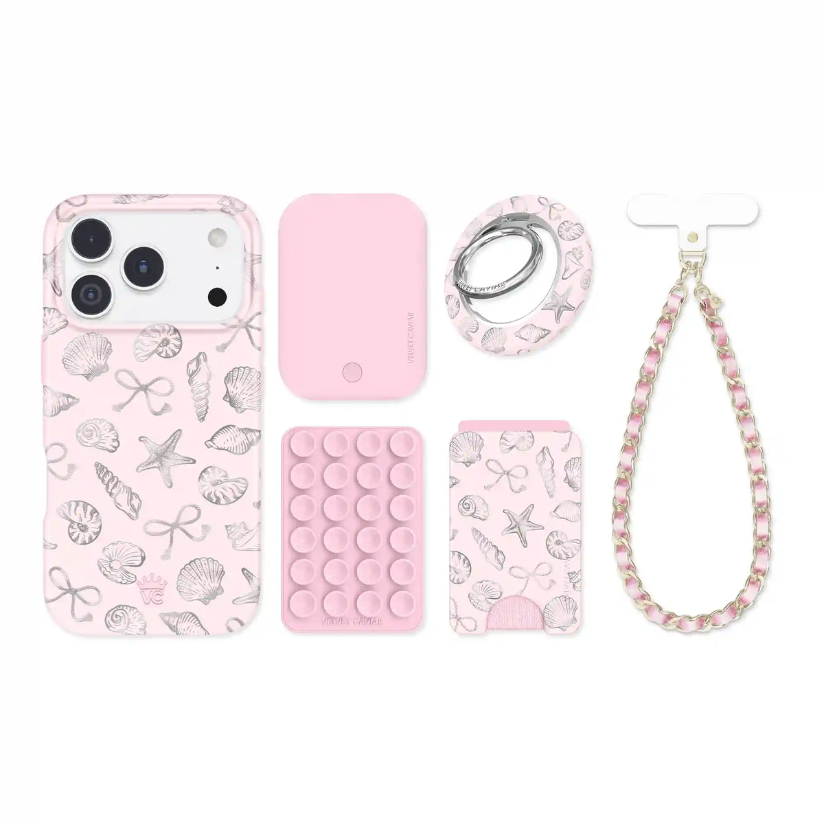 Pink Coastal Seashells iPhone Bundle Set