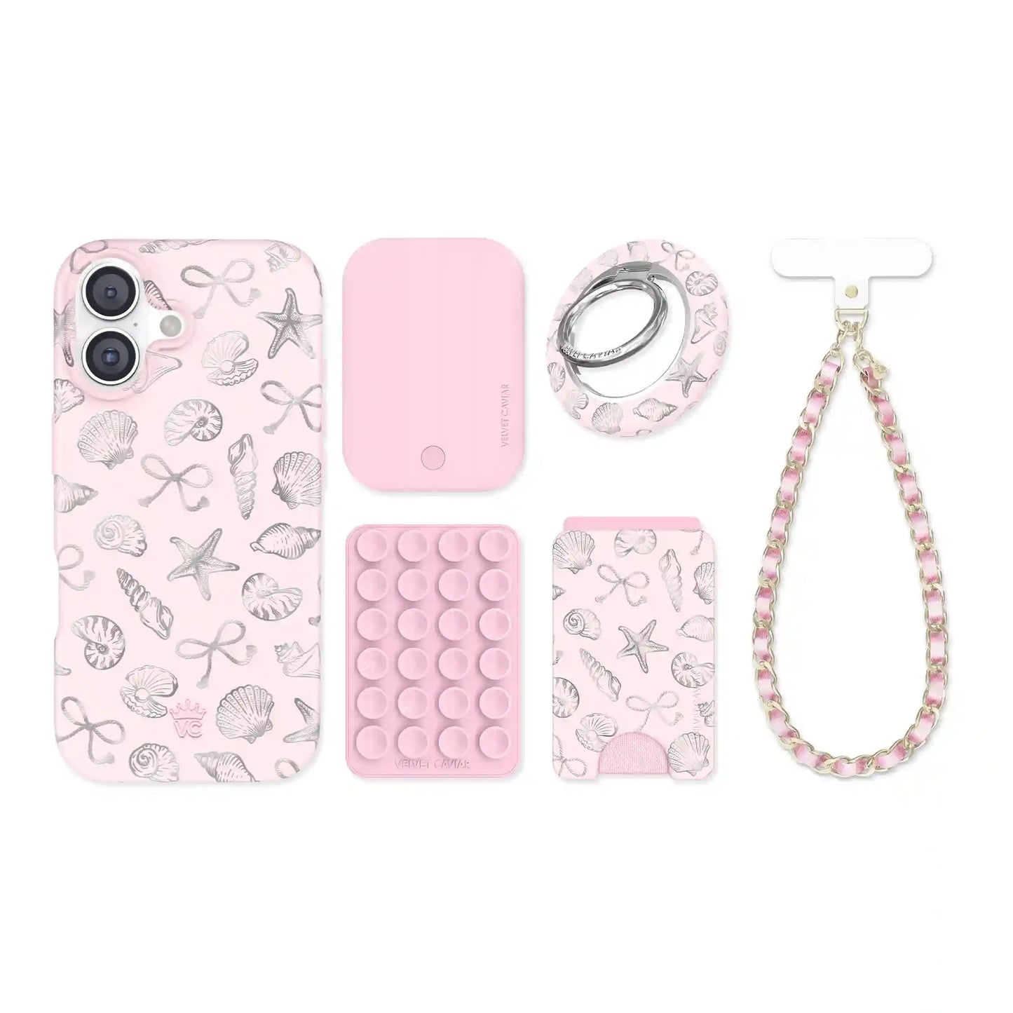 Pink Coastal Seashells iPhone Bundle Set