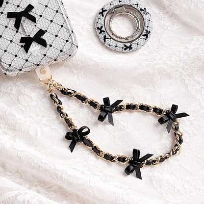 Black Bow Leather Chain Phone Charm