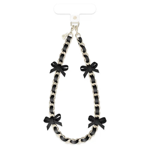 Black Bow Leather Chain Phone Charm