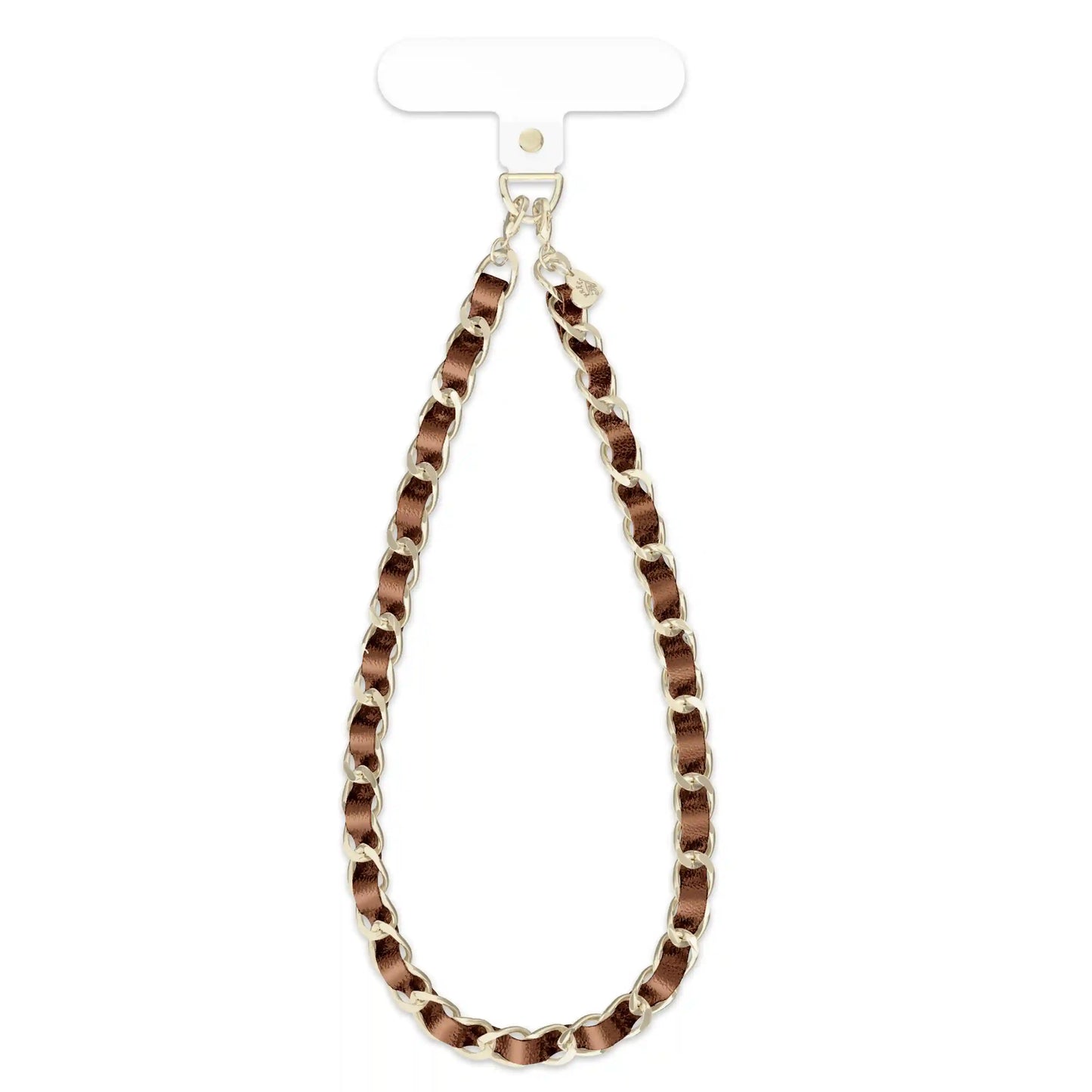 Brown Metallic Leather Chain Phone Charm