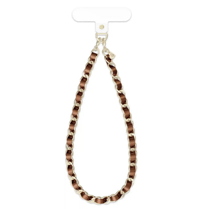 Brown Metallic Leather Chain Phone Charm