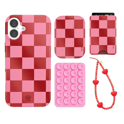 Rose Vibe Checkered iPhone Bundle Set - Wallet