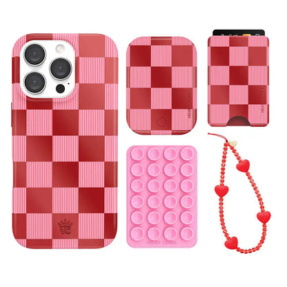 Rose Vibe Checkered iPhone Bundle Set - Wallet