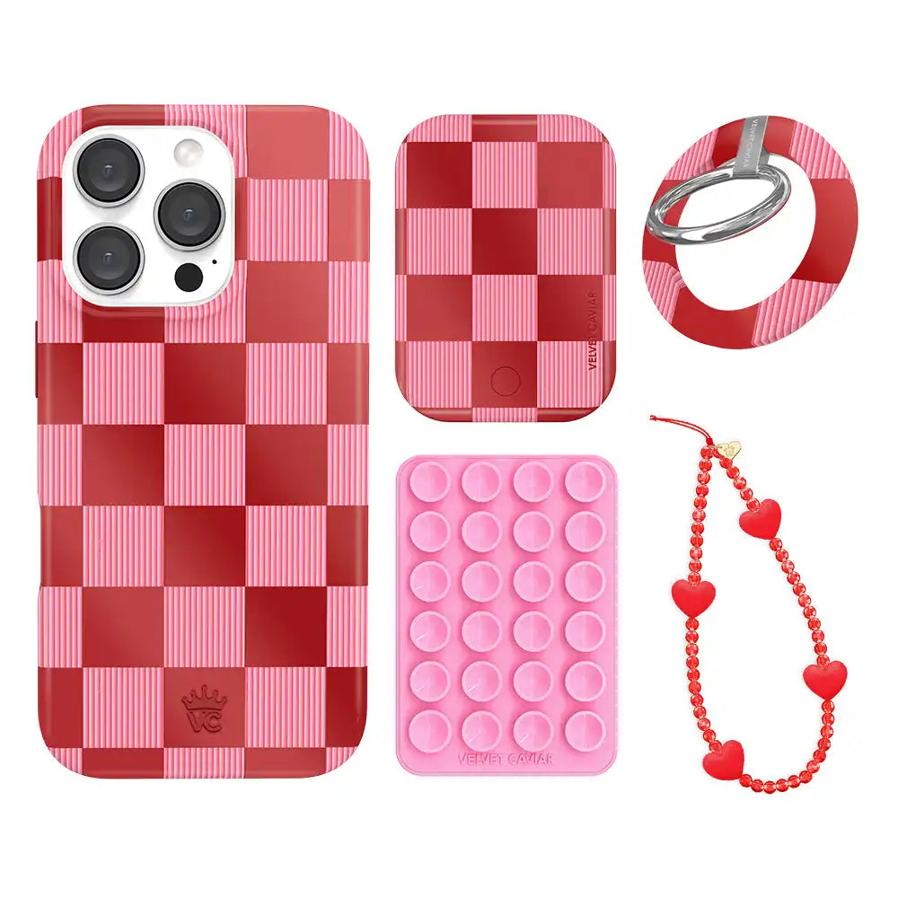 Rose Vibe Checkered iPhone Bundle Set - Grip