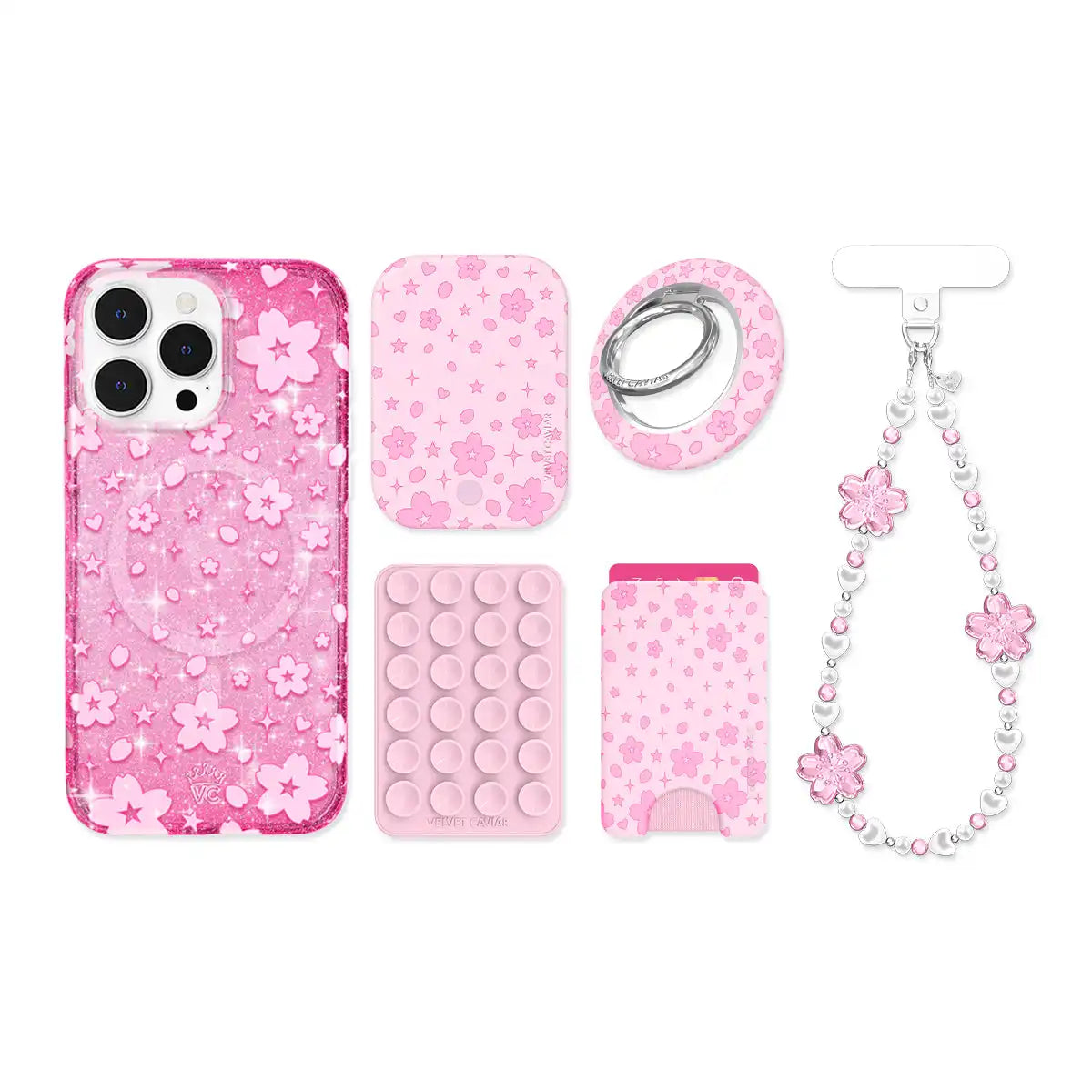 Cherry Blossom Glitter iPhone Bundle Set