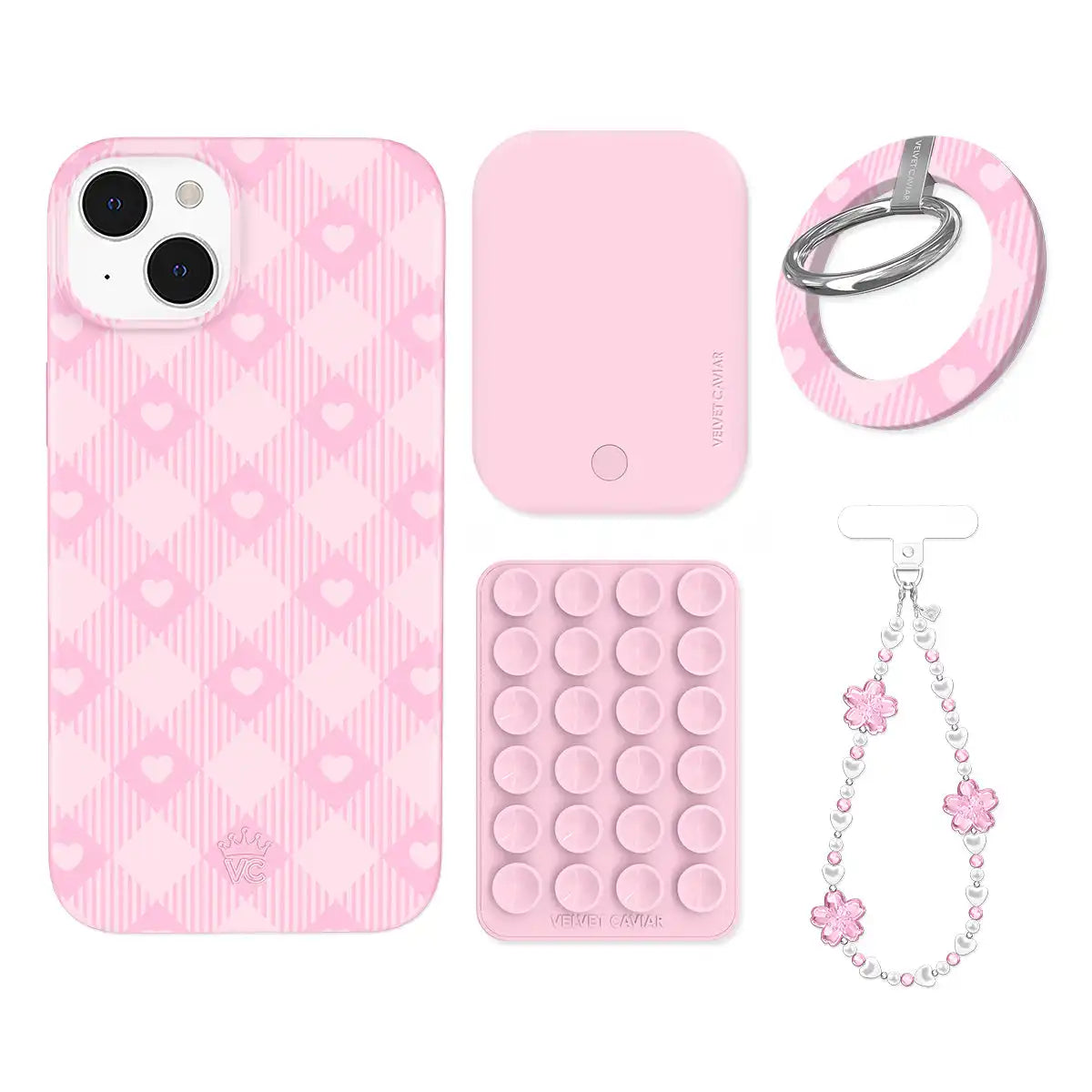 Dolly Pink Gingham iPhone Bundle Set - Grip