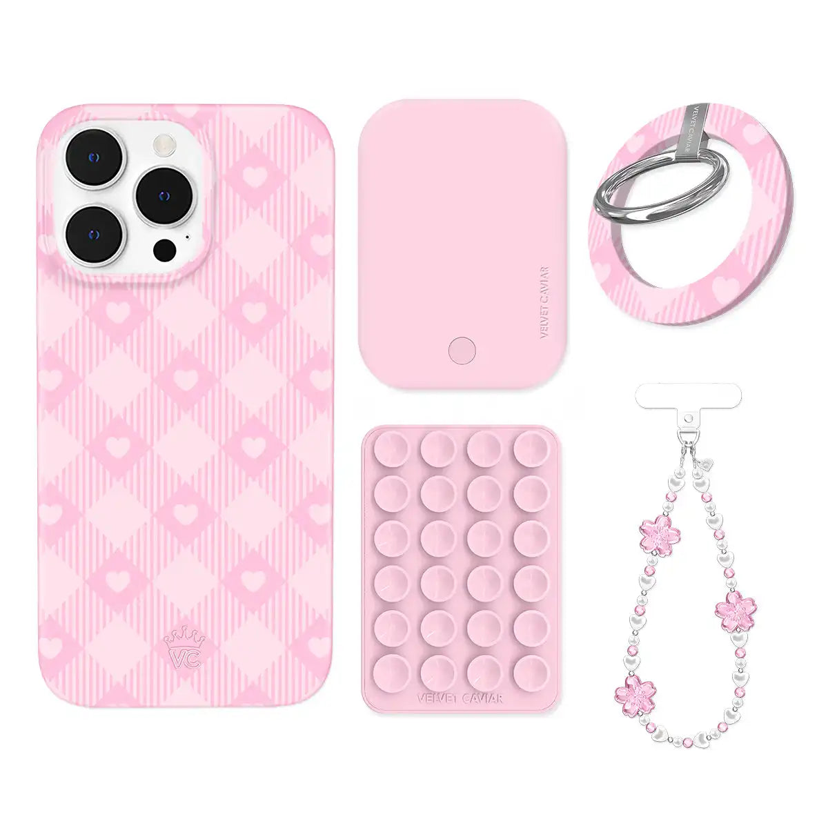 Dolly Pink Gingham iPhone Bundle Set - Grip