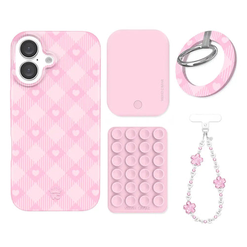 Dolly Pink Gingham iPhone Bundle Set - Grip