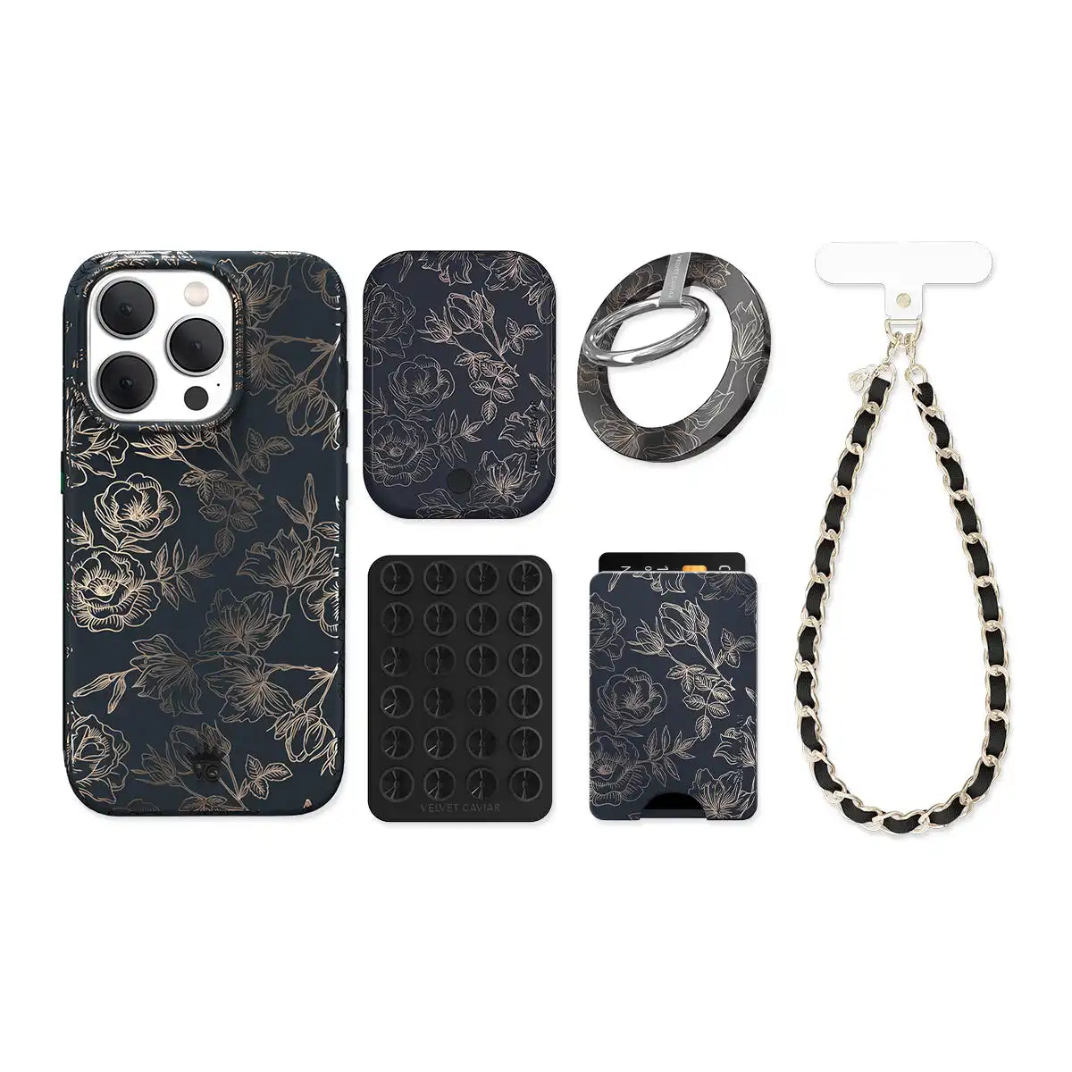 Floral Rose Gold Chrome iPhone Bundle Set