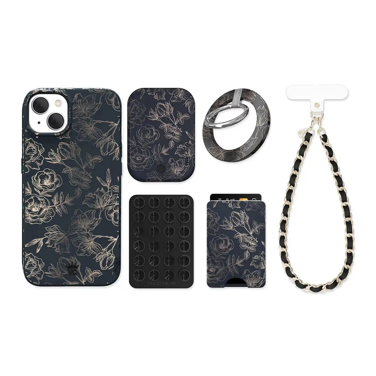 Floral Rose Gold Chrome iPhone Bundle Set