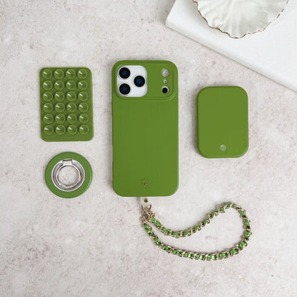 Metallic Green Leather Chain Phone Charm
