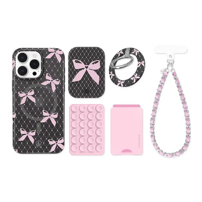 Lacy Pink Bows iPhone Bundle Set