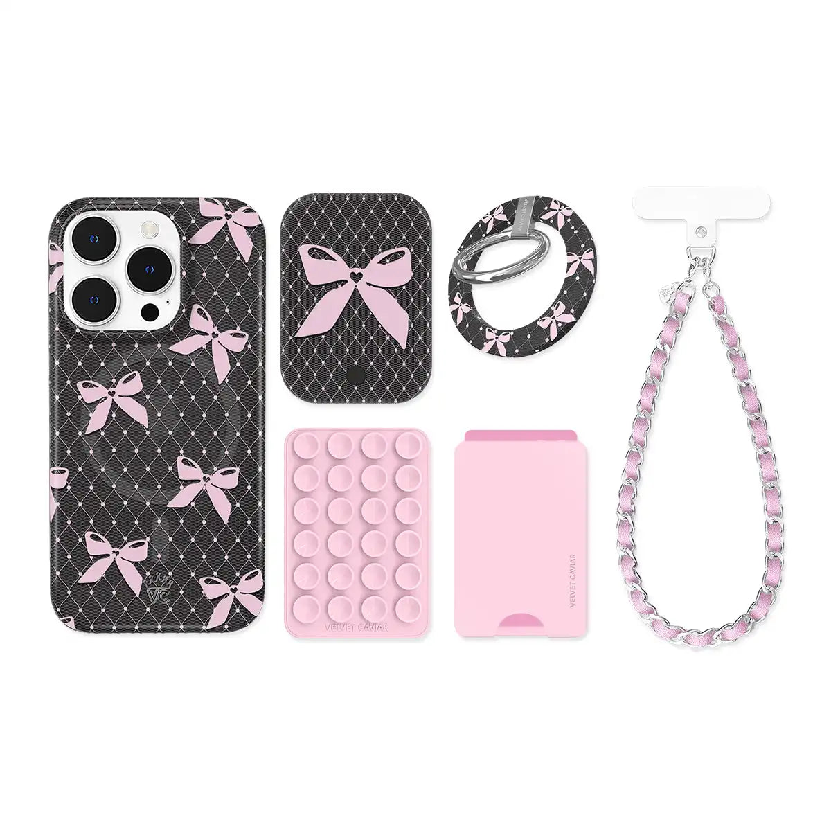 Lacy Pink Bows iPhone Bundle Set