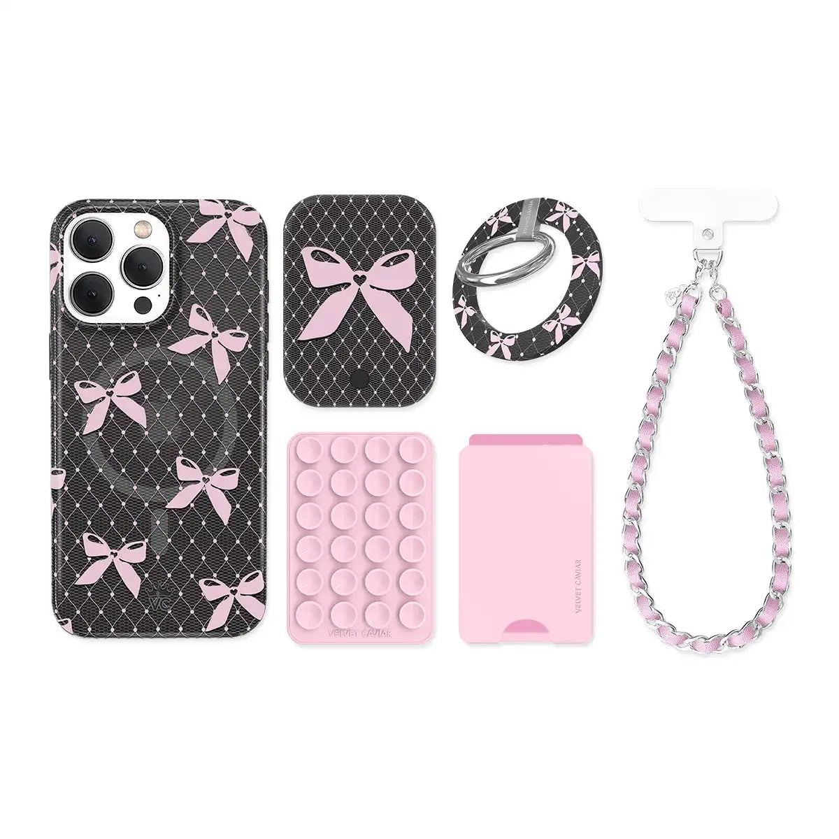 Lacy Pink Bows iPhone Bundle Set
