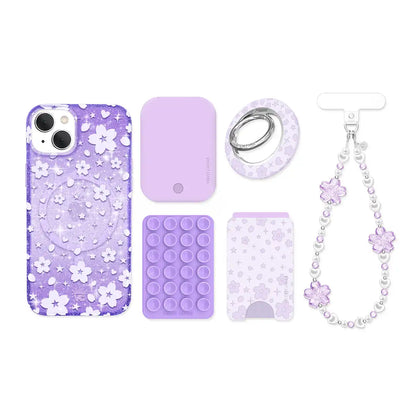 Lavender Cherry Blossom Glitter iPhone Bundle Set
