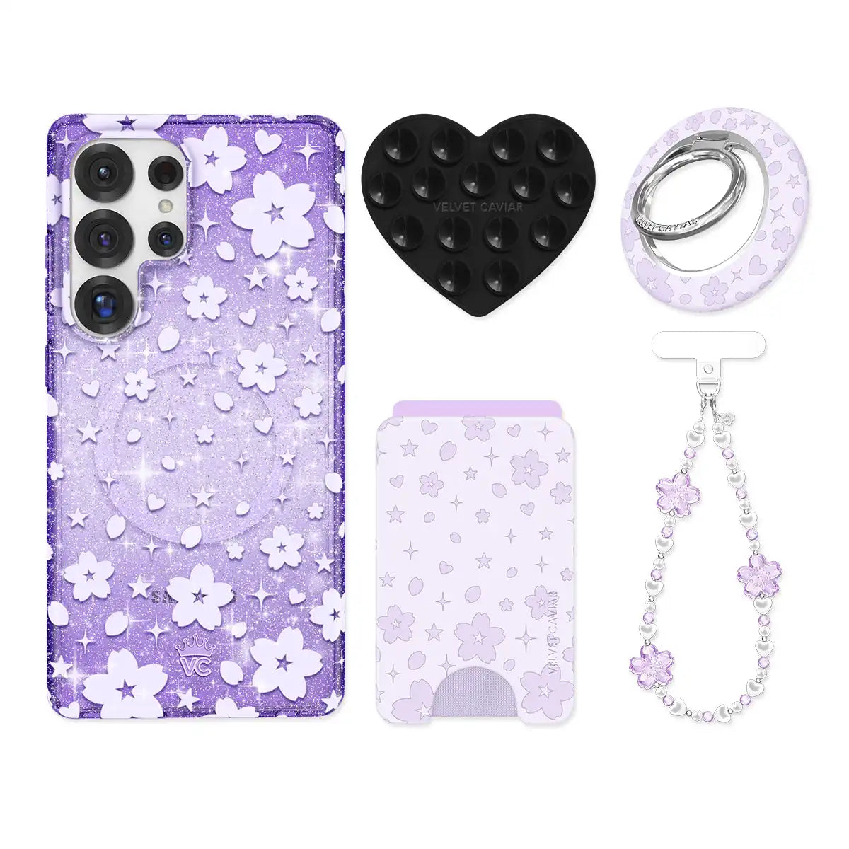 Lavender Cherry Blossom Glitter Samsung Bundle Set