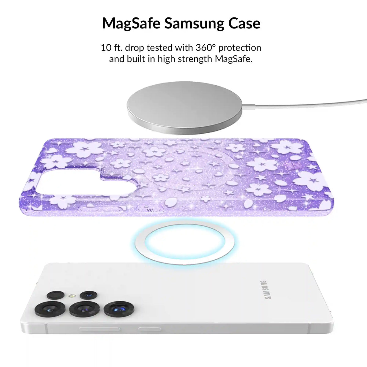Lavender Cherry Blossom Glitter Samsung Bundle Set