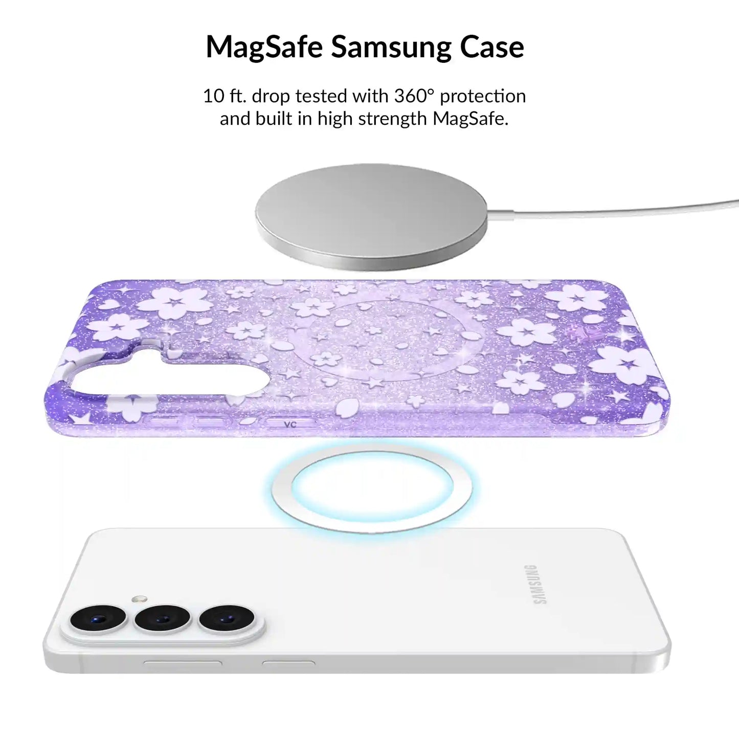 Lavender Cherry Blossom Glitter Samsung Bundle Set