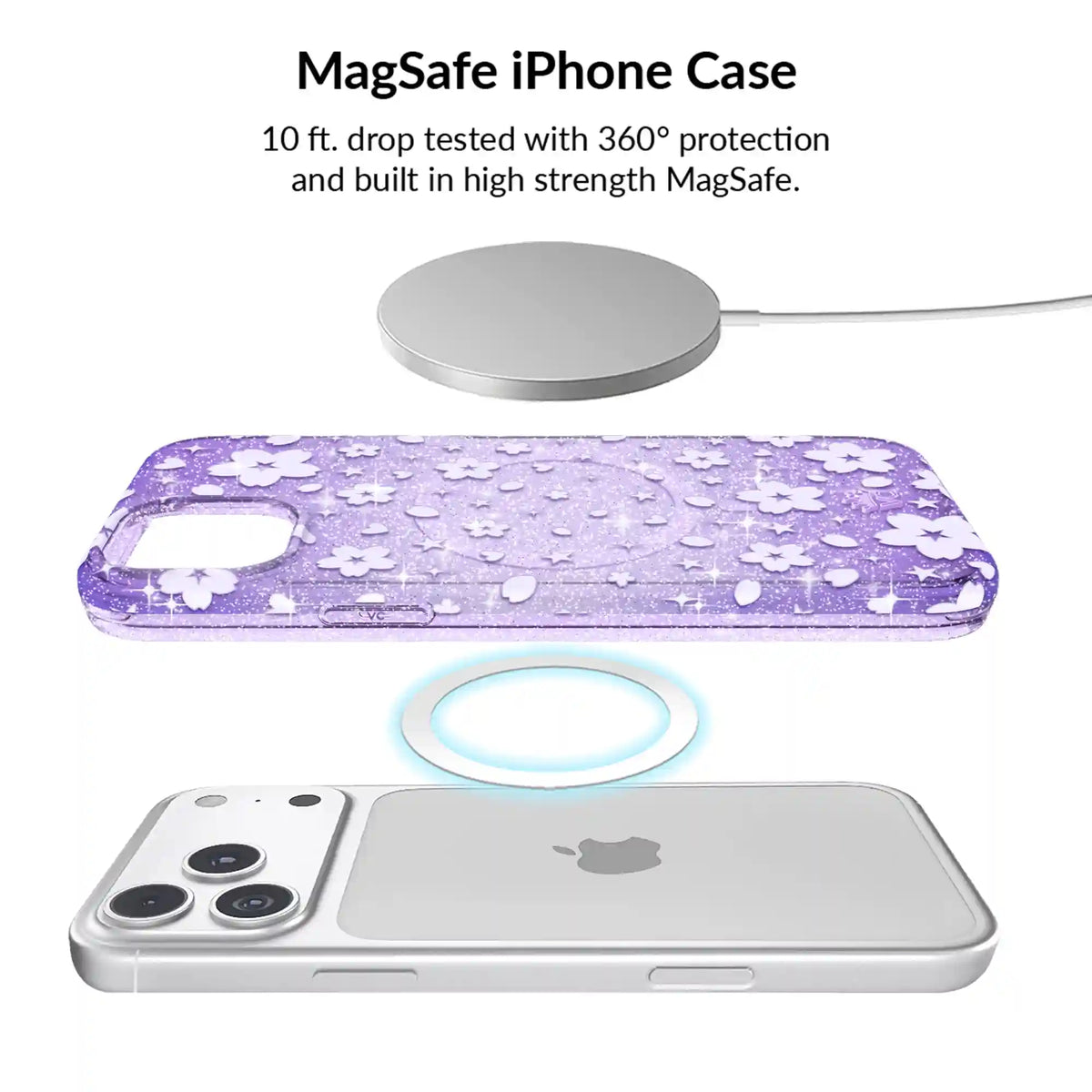 Lavender Cherry Blossom Glitter iPhone Bundle Set