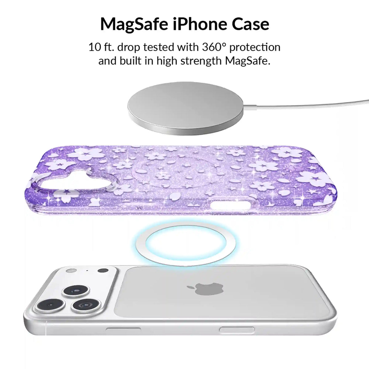 Lavender Cherry Blossom Glitter iPhone Bundle Set