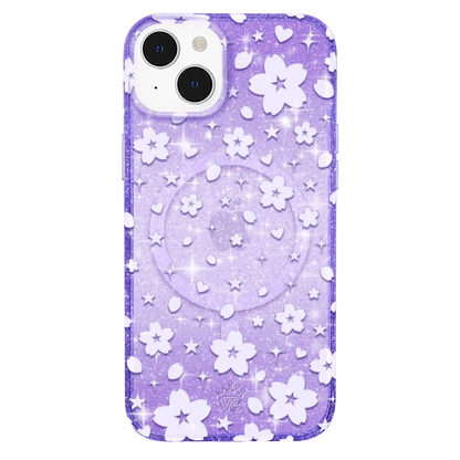 Lavender Cherry Blossom Glitter iPhone Case