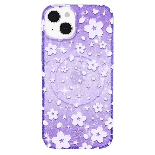 Lavender Cherry Blossom Glitter iPhone Case