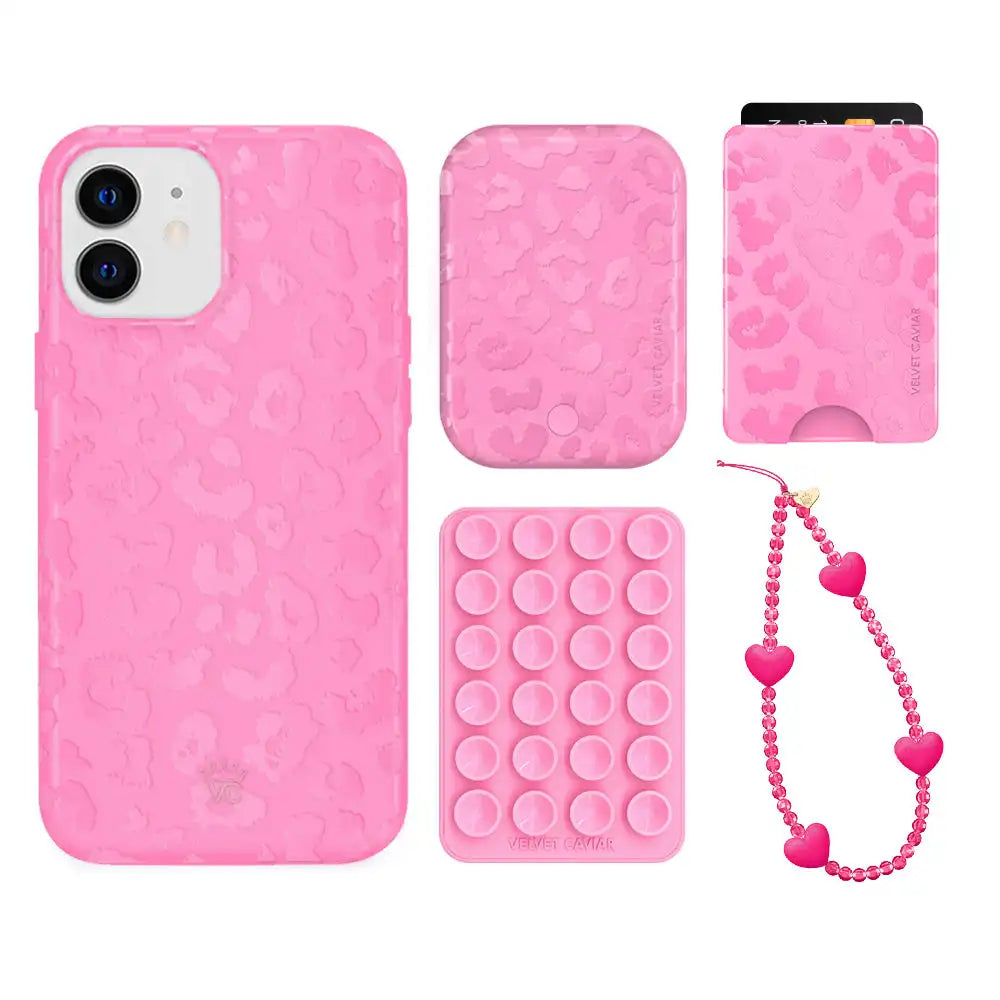 Hot Pink Leopard iPhone Bundle Set - Wallet