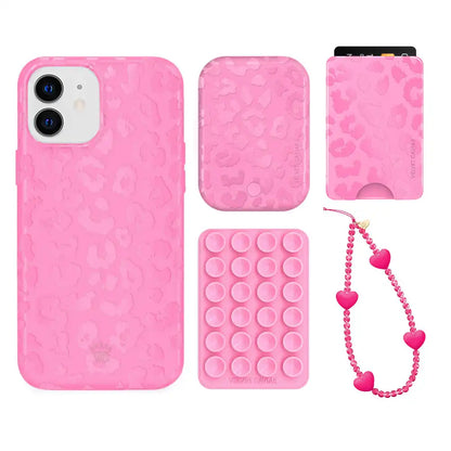 Hot Pink Leopard iPhone Bundle Set - Wallet
