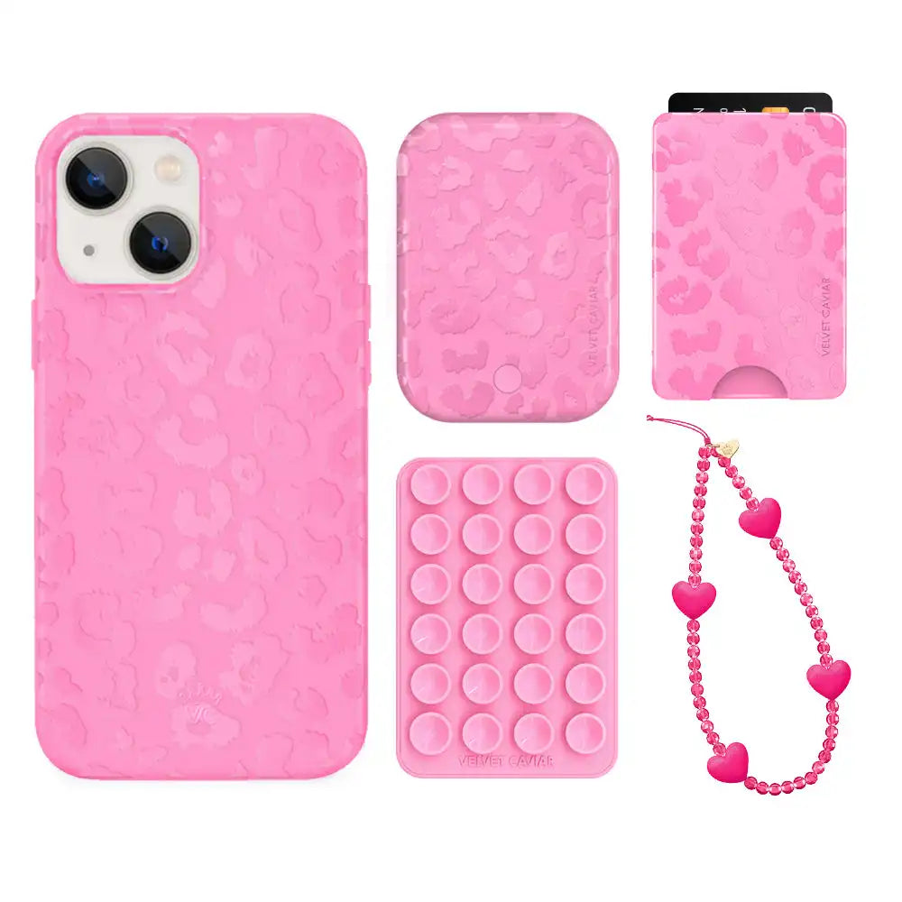 Hot Pink Leopard iPhone Bundle Set - Wallet