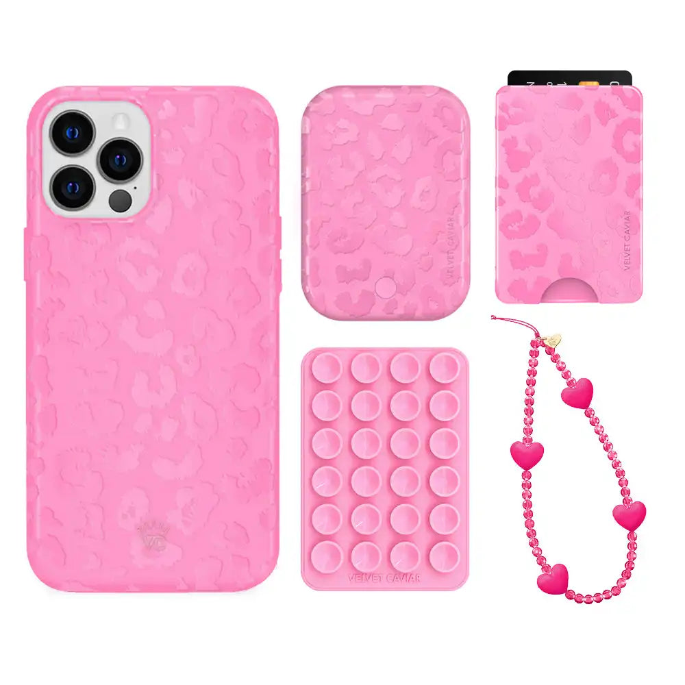 Hot Pink Leopard iPhone Bundle Set - Wallet