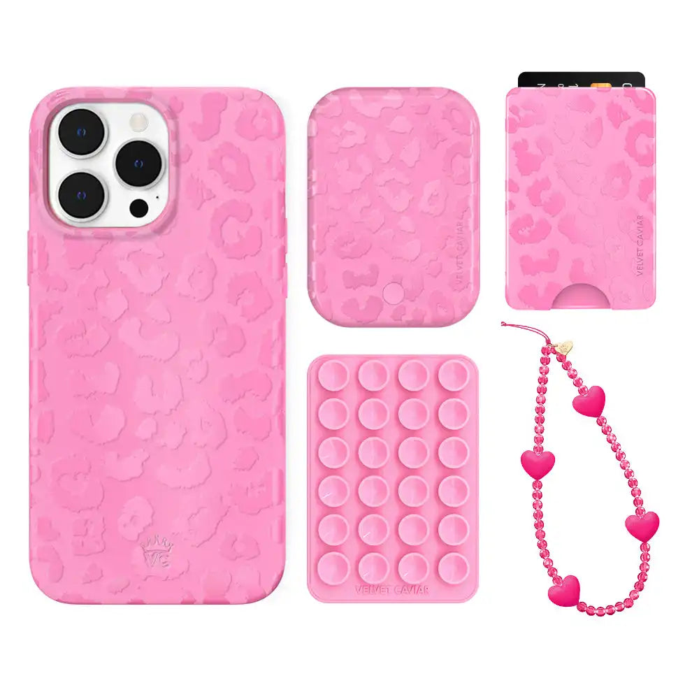 Hot Pink Leopard iPhone Bundle Set - Wallet