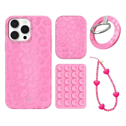Hot Pink Leopard iPhone Bundle Set - Grip
