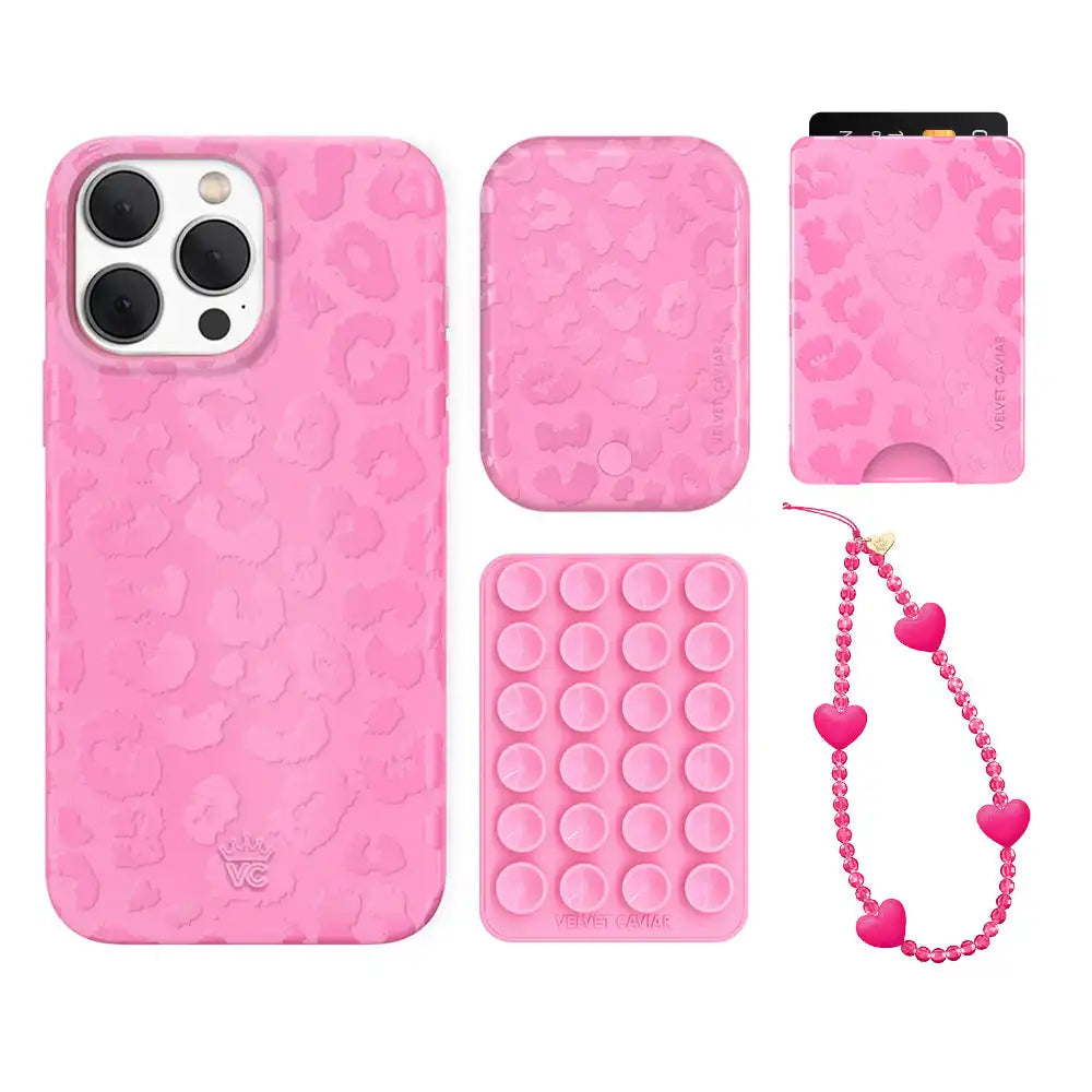 Hot Pink Leopard iPhone Bundle Set - Wallet