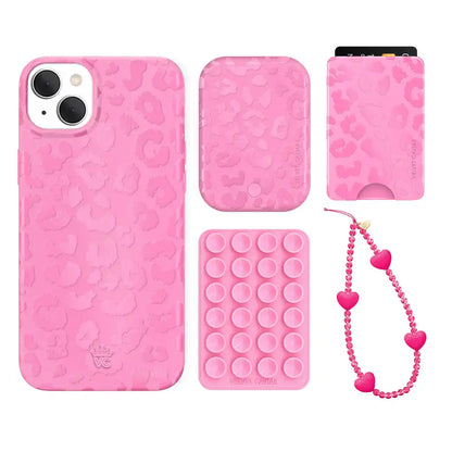 Hot Pink Leopard iPhone Bundle Set - Wallet