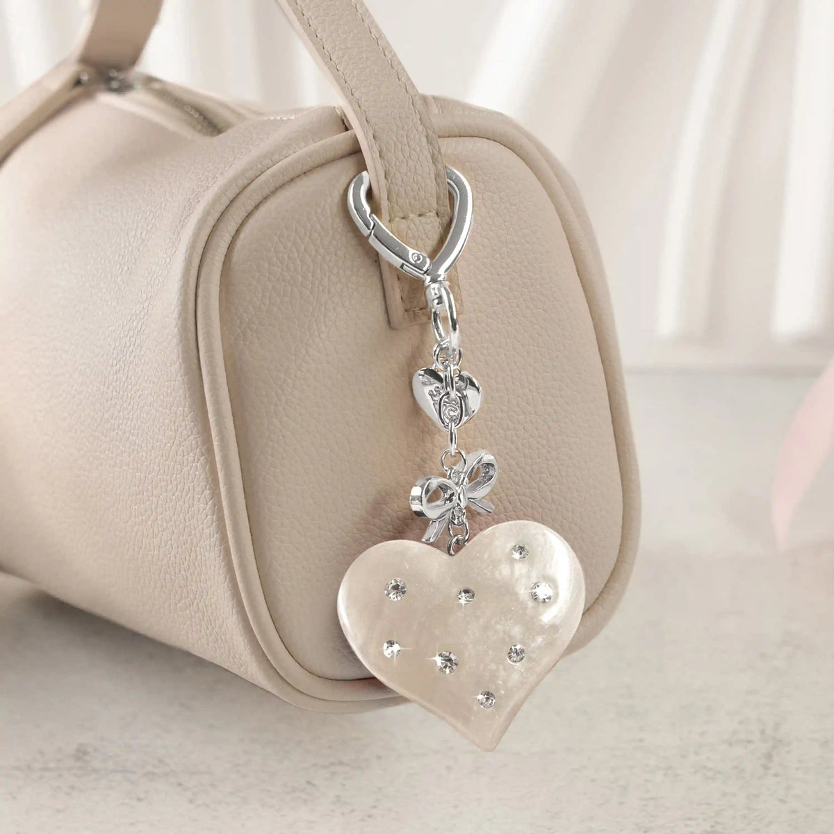 Cream Crystal Heart Bag Charm
